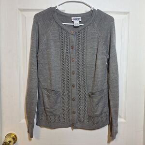 National Vintage Grey Cable Knit Button Up Cardigan Academia Preppy Size PS